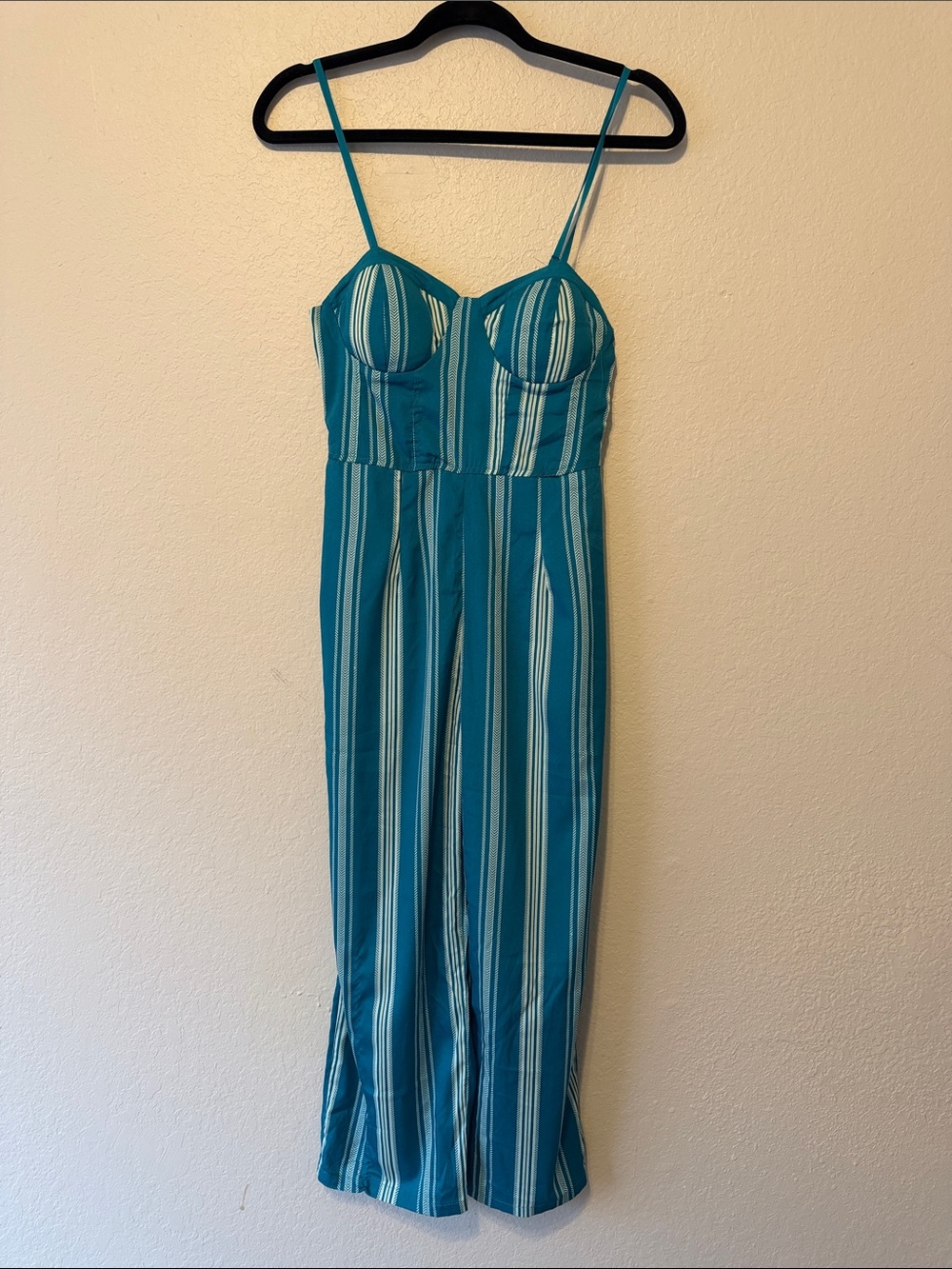 Band of Gypsies Teal Striped Bustier Jumpsuit - Picture 2 of 6